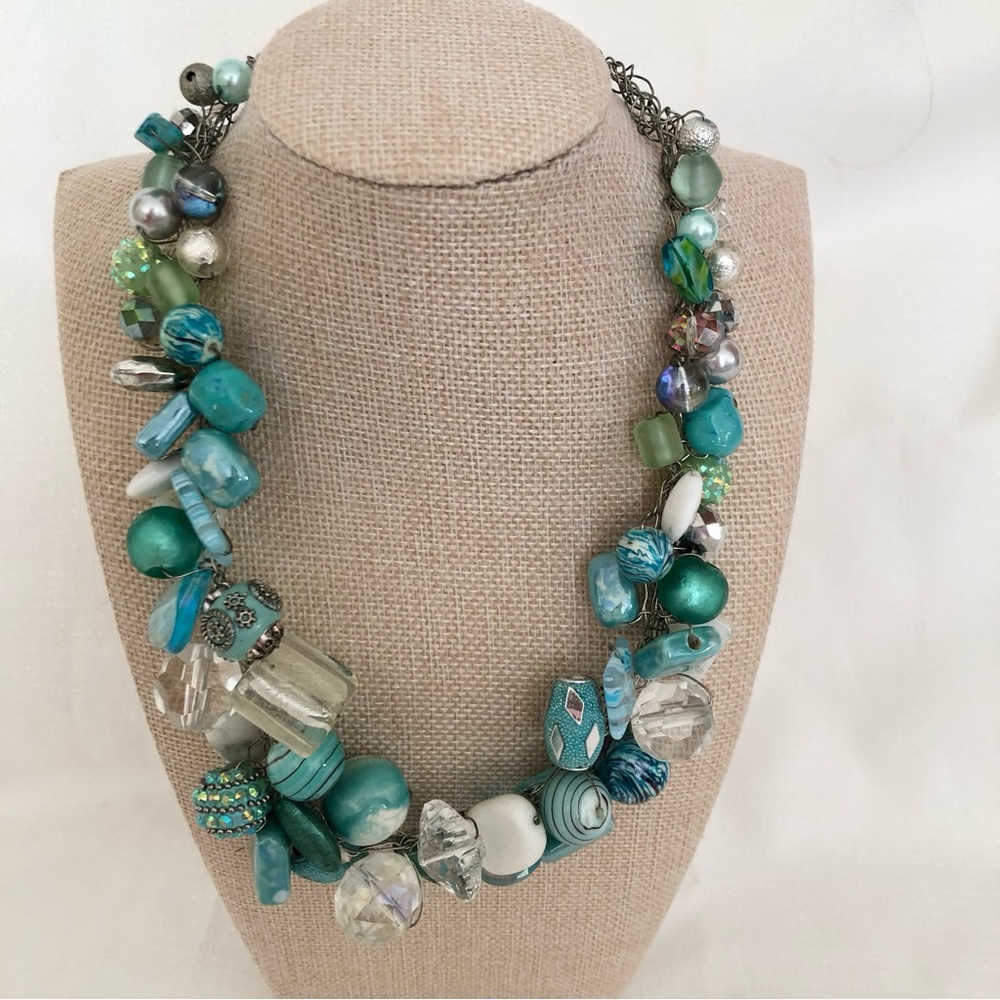 Beachy blue Statement Bead Necklace turquoise beach coastal handmade
